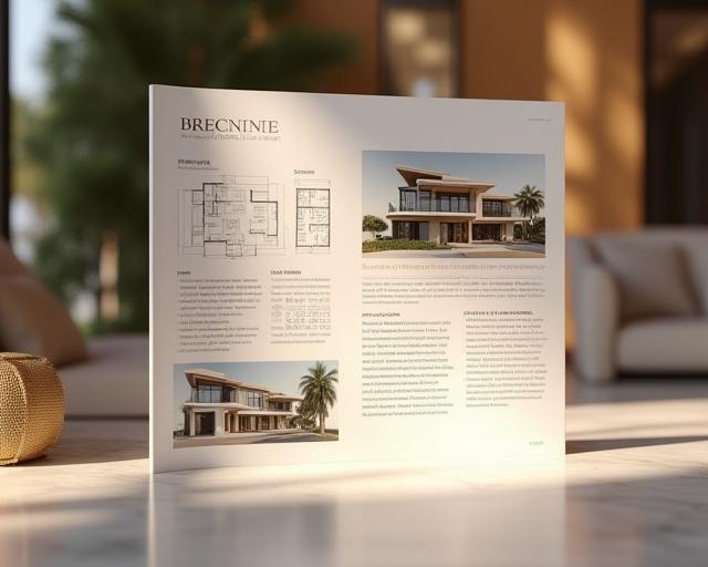 Exclusive brochure display featuring detailed floor plans, pricing, and luxury villa features